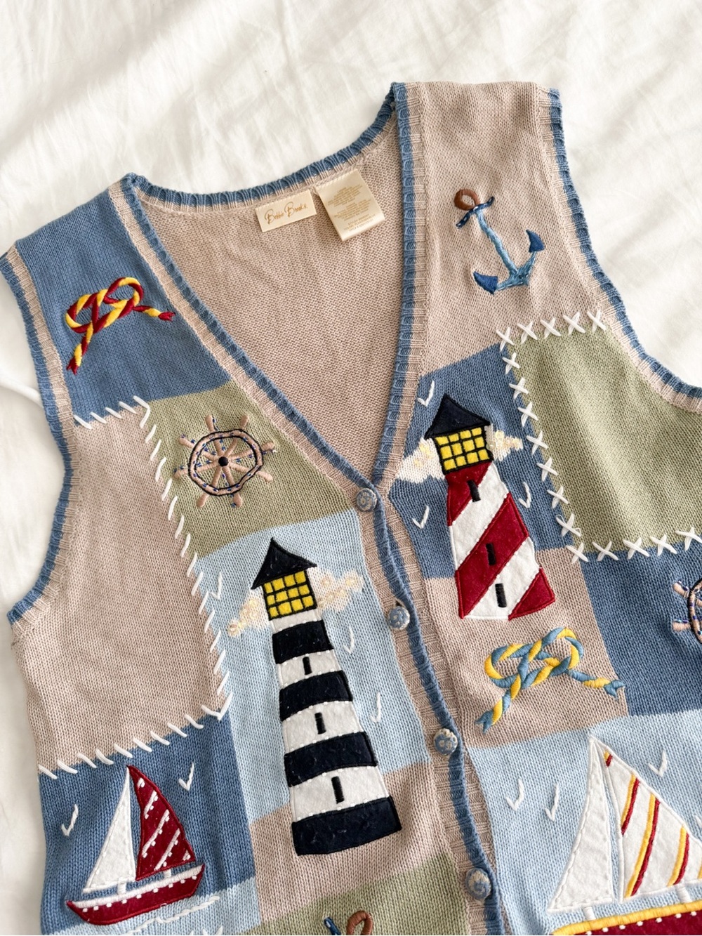 Bobbie Brooks Nautical Embroidered Button Front Vest